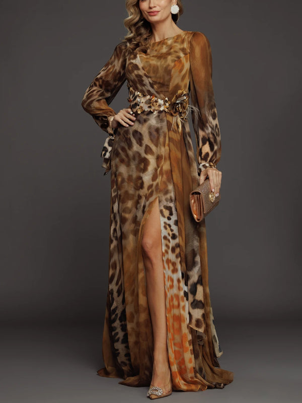 Leopard Print Chiffon Party Dress