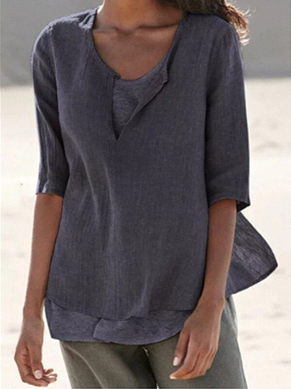 Solid Color Cotton And Linen Women's Shirt