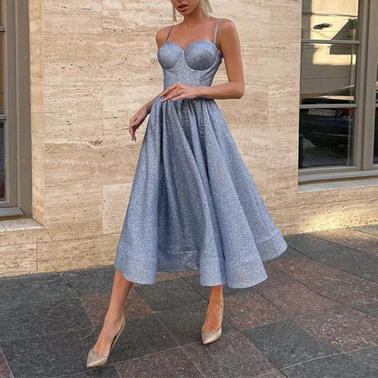 loveedsTM- Sexy Sling Strapless Puffy Princess Dress Fashion Sleeveless High Split Party Evening Dress Women Solid Lace Slim Elegant Dress