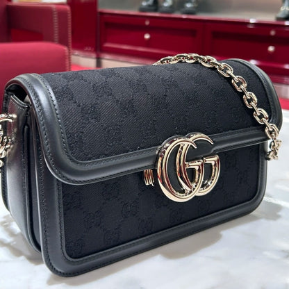 GUCCI GO SMALL SHOULDER BAG BLACK 21CM ‎826761 FAEKK 1000