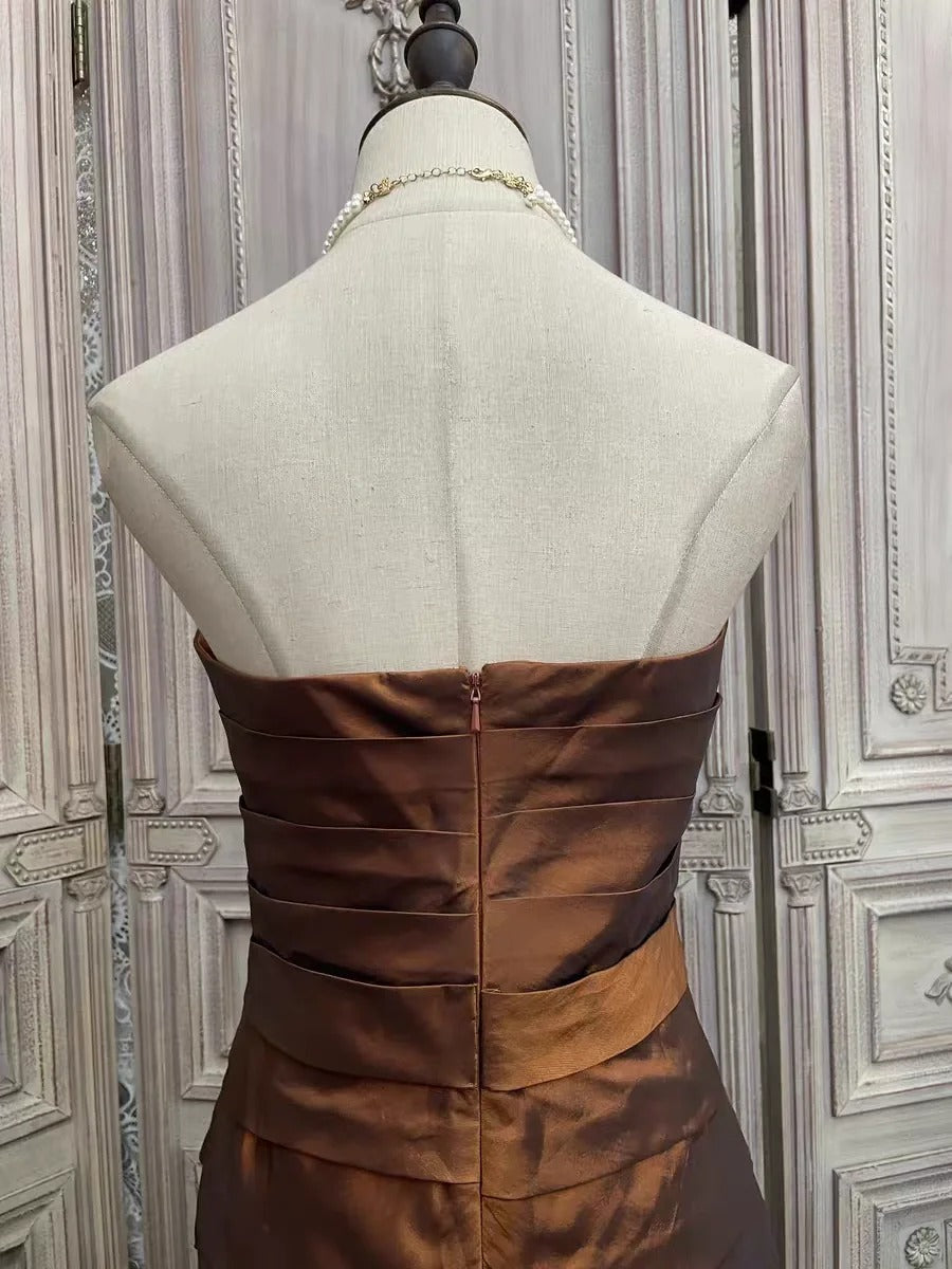 Brown rhinestone short satin homecoming dress prom party dress gh4985