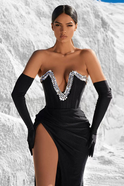 loveedsTM-Black velvet sexy heavy-duty tube top dress-vx