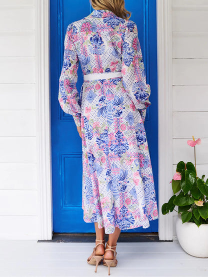 V Neck Simple Printed Holiday Women's Dress