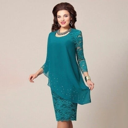 loveedsTM-Women Elegant Party Dress Oversized Chiffon Lace Vestidos De Fiesta Evening Three Quarter Robes De Soirée Formal Vetement Femme