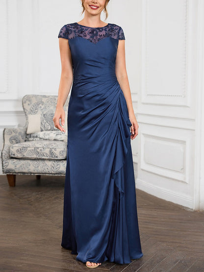 Round Neck Short Sleeve Lace Maxi Dress