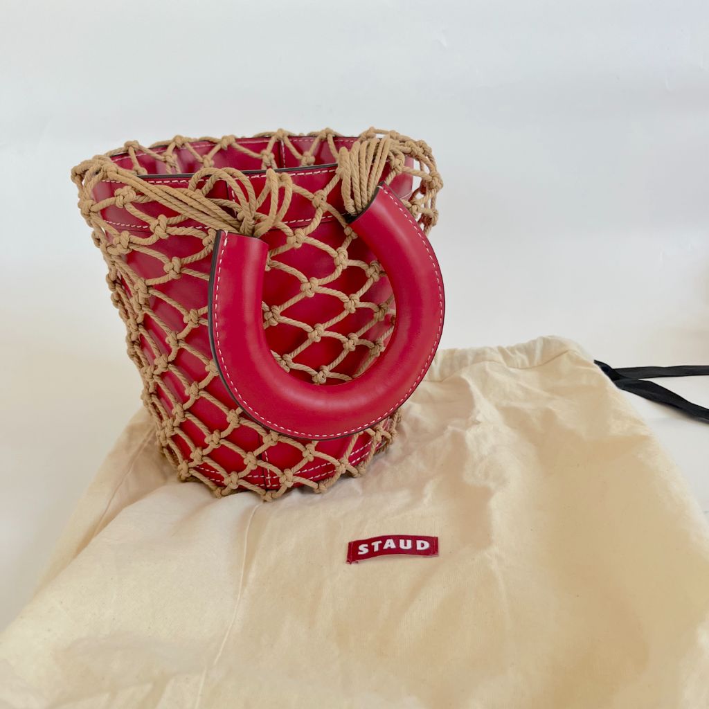 Staud Moreau Macramé and leather bucket bag