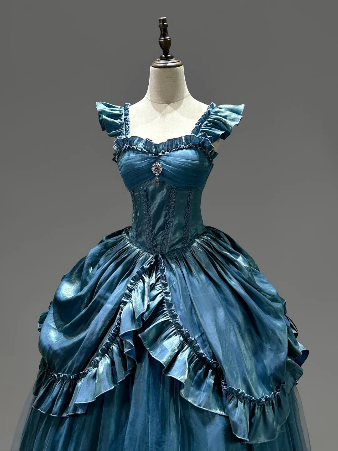 Blue Gorgeous Elegant Exquisite Long Satin Floor Length Ball Gown Evening Gown Wedding Dress gh4134