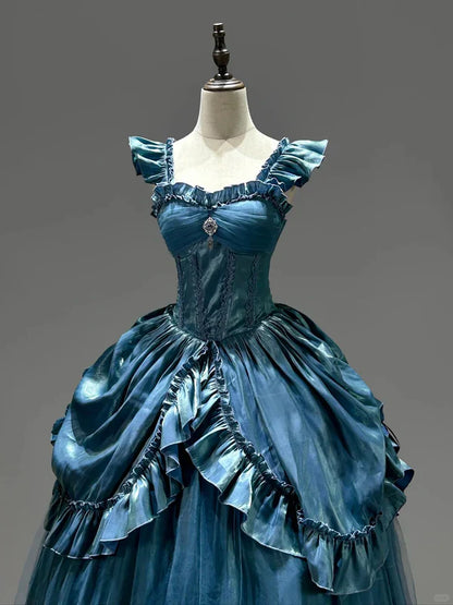 Light Blue/Purple/Dark Blue Mysterious Vintage Fashion Elegant Long Satin Floor Length Ball Gown Evening Dress Party Dress gh4250