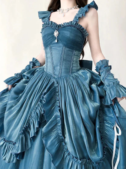 Light Blue Mysterious Vintage Fashion Elegant Long Satin Floor Length Ball Gown Evening Dress Party Dress gh4248