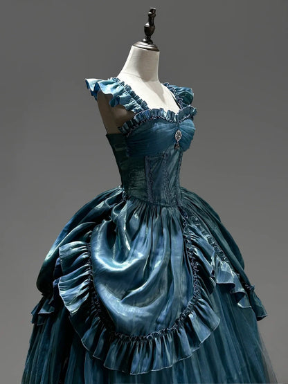 Blue Gorgeous Elegant Exquisite Long Satin Floor Length Ball Gown Evening Gown Wedding Dress gh4134