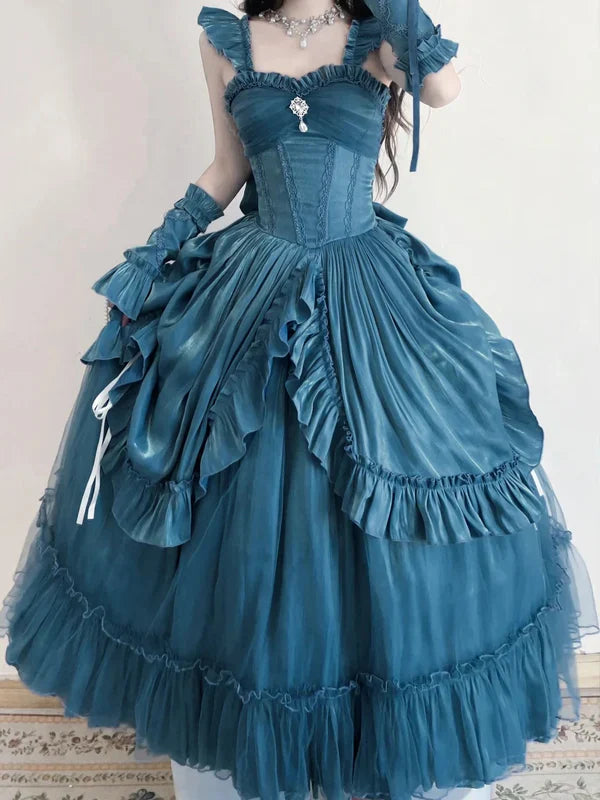 Light Blue/Purple/Dark Blue Mysterious Vintage Fashion Elegant Long Satin Floor Length Ball Gown Evening Dress Party Dress gh4250