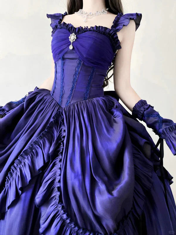 Purple Vintage Fashion Elegant Long Satin Floor Length Ball Gown Evening Dress Party Dress gh4249