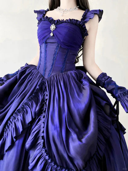 Purple Vintage Fashion Elegant Long Satin Floor Length Ball Gown Evening Dress Party Dress gh4249