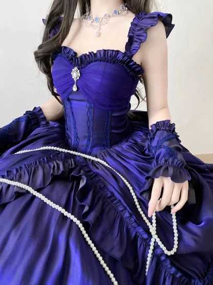 Purple Vintage Fashion Elegant Long Satin Floor Length Ball Gown Evening Dress Party Dress gh4249