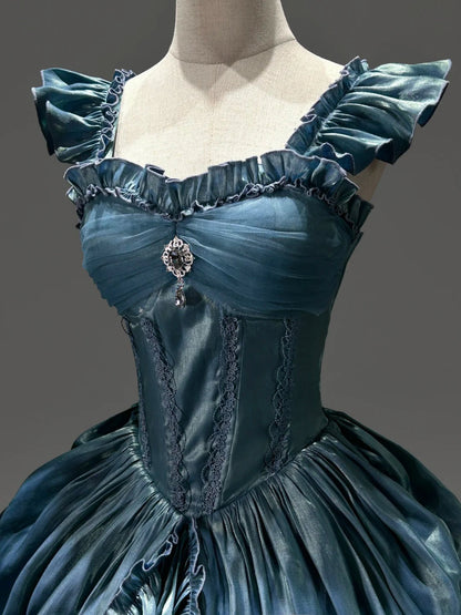 Blue Gorgeous Elegant Exquisite Long Satin Floor Length Ball Gown Evening Gown Wedding Dress gh4134