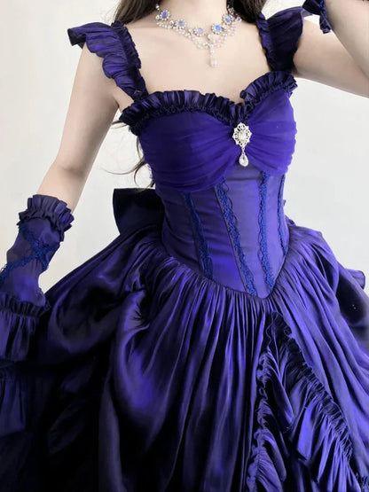 Purple Vintage Fashion Elegant Long Satin Floor Length Ball Gown Evening Dress Party Dress gh4249