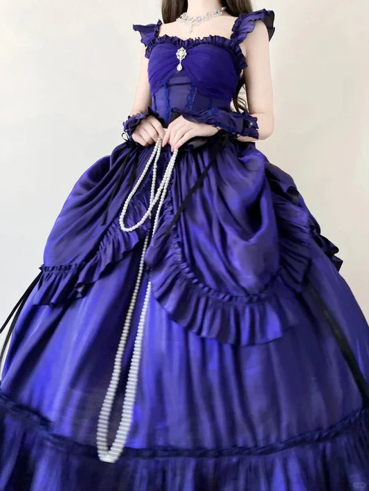 Purple Vintage Fashion Elegant Long Satin Floor Length Ball Gown Evening Dress Party Dress gh4249