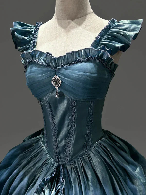 Light Blue Mysterious Vintage Fashion Elegant Long Satin Floor Length Ball Gown Evening Dress Party Dress gh4248