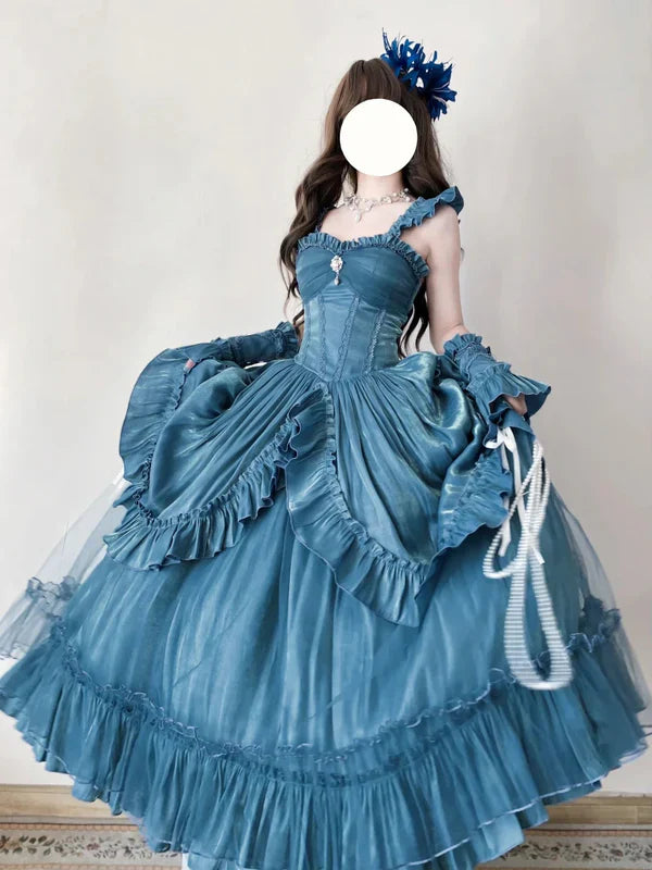 Light Blue Mysterious Vintage Fashion Elegant Long Satin Floor Length Ball Gown Evening Dress Party Dress gh4248