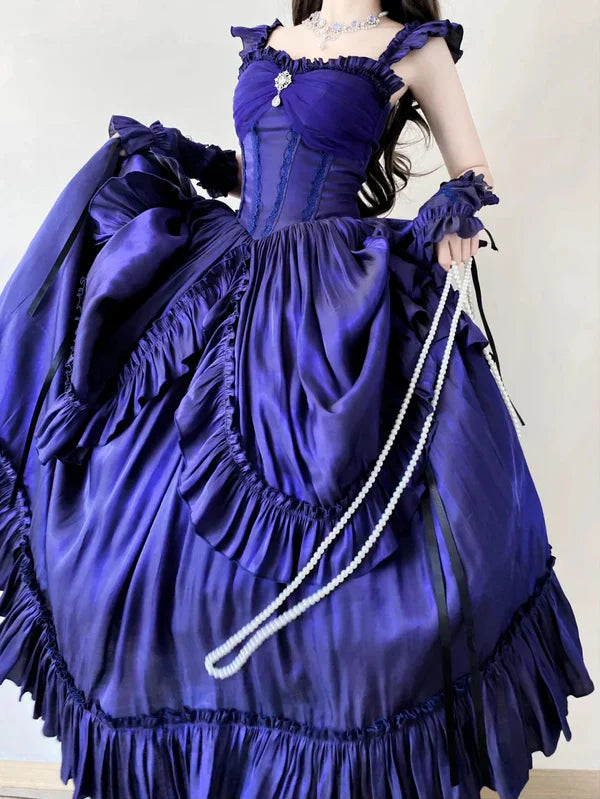 Purple Vintage Fashion Elegant Long Satin Floor Length Ball Gown Evening Dress Party Dress gh4249