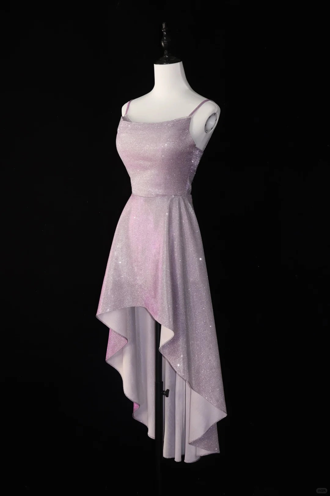 Pink shiny homecoming dress short front and long back satin swing collar smart coming of age ceremony robe daily date prom dress evening dress party dress gh4538