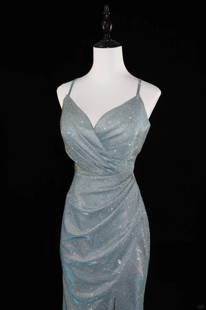 Silver Shiny Train Mermaid Slim Fit Long Satin Ball Gown Evening Dress Graduation Dress gh4545