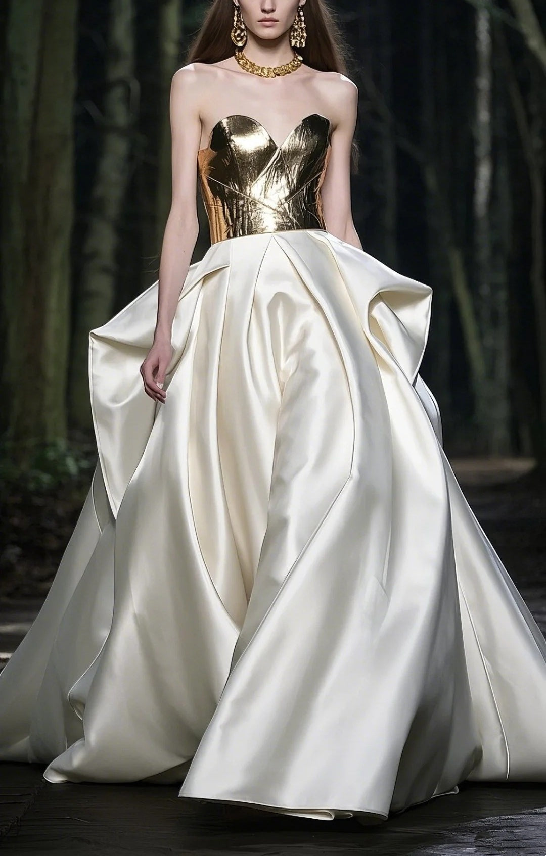 Gold satin long ball gown evening dress gh4786