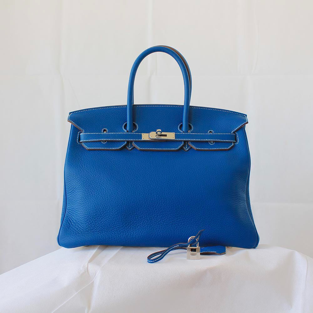 Hermes Birkin Handbag 35 cm "Eclat" in blue bull leather Mykonos