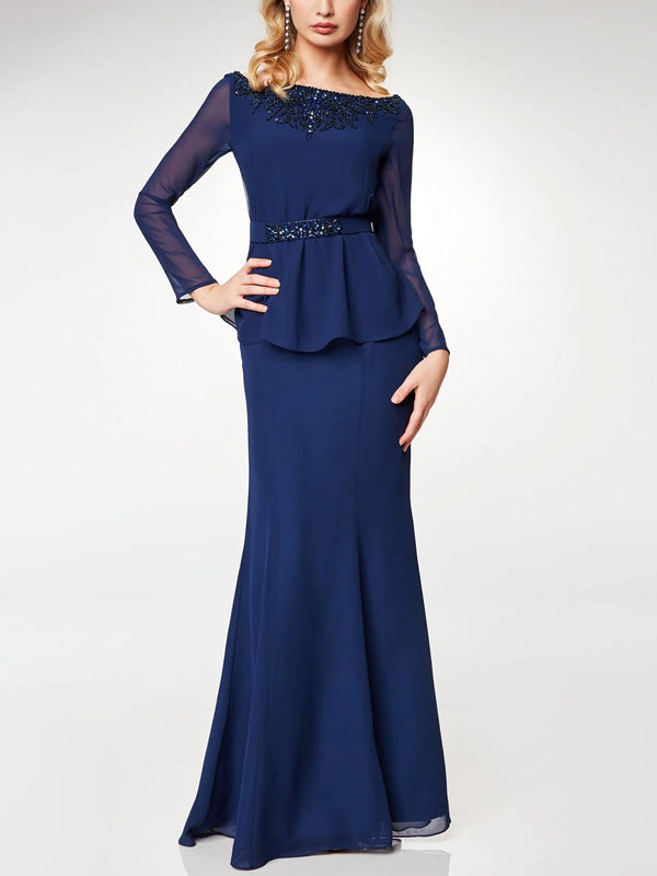 Round Neck Chiffon Solid Color Maxi Dress