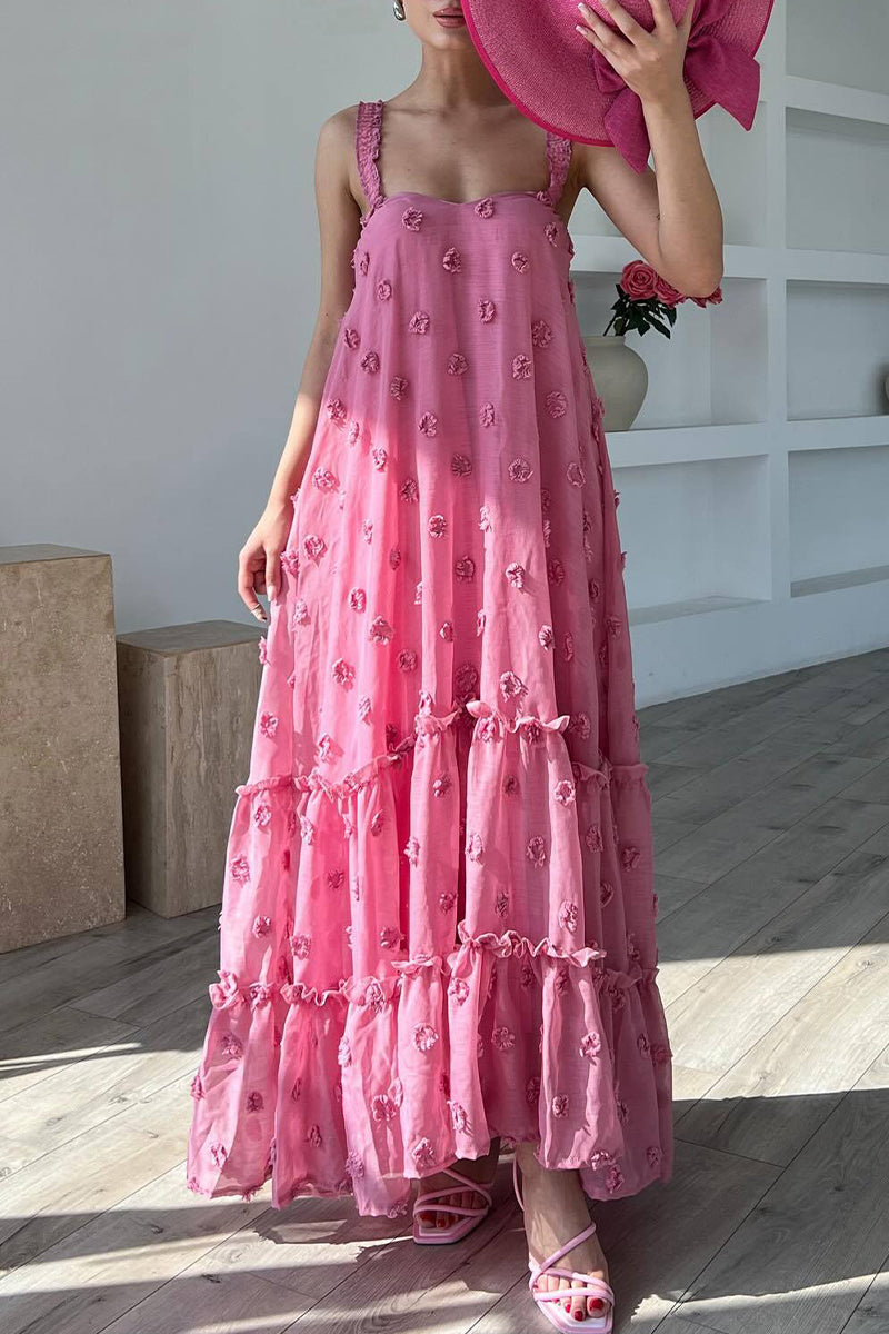 loveedsTM-Elegant Solid Flowers Square Collar Sling Dresses