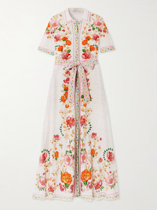 Belted Floral-print Cotton-poplin Midi Shirt Dress