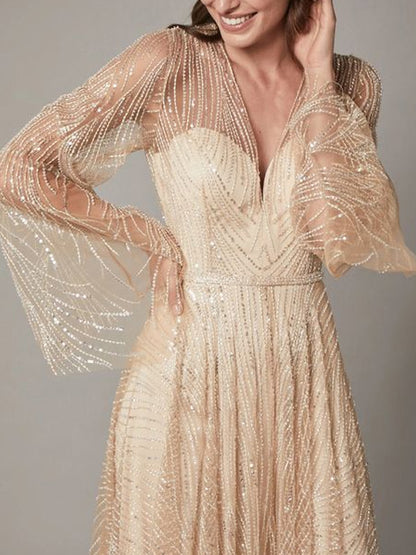 V-neck Gold Line Temperament Women's Dress