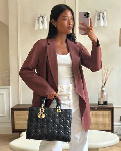 Christian Dior Large Lady Dior Bag in Black Lambskin Leather with Champagne Gold Hardware RRP £5,600