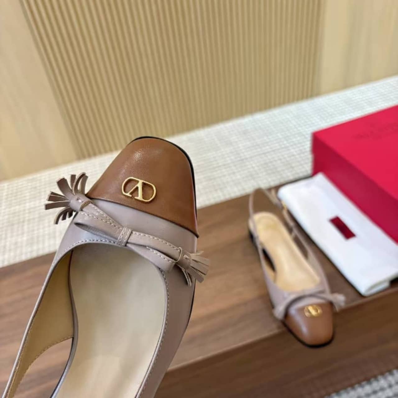 VALENTINO GARAVANI VALET DU ROI SLINGBACK BALLERINA ROSE AND BROWN