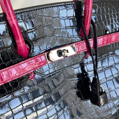 Hermès Very Rare Birkin HSS Special Order 35 cm Shiny Black Crocodile Birkin Bag
