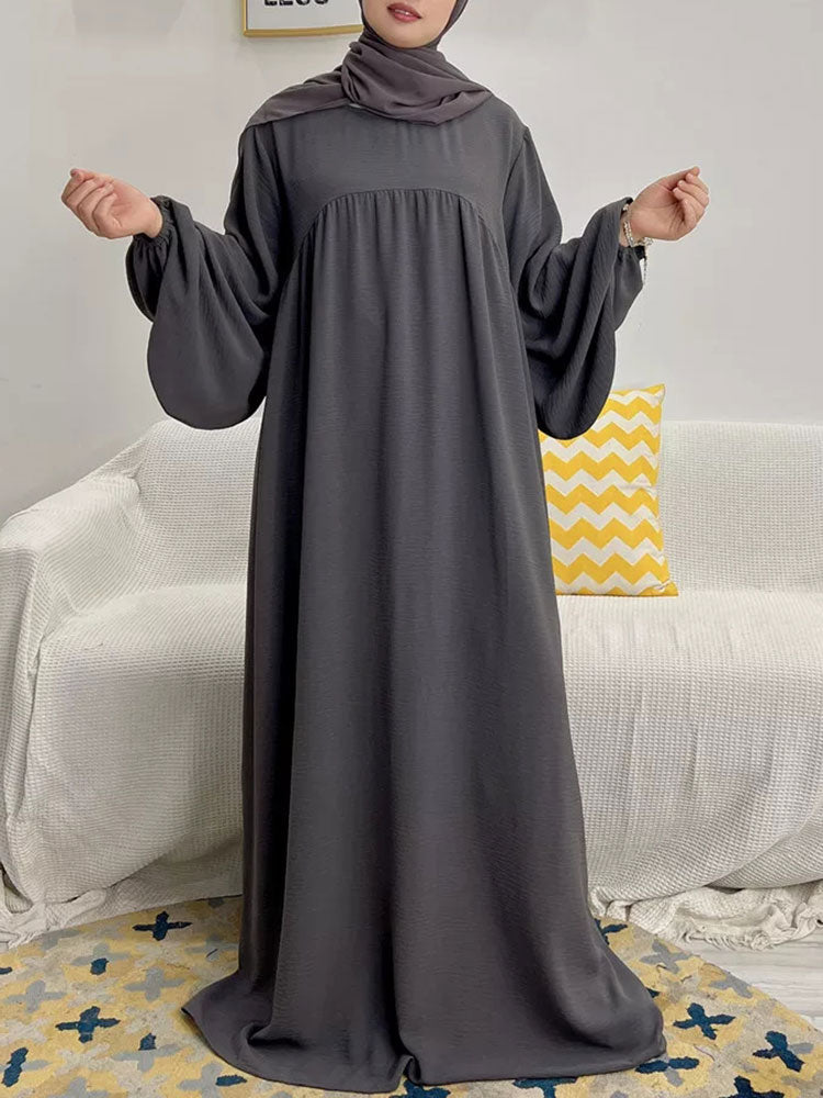 loveedsTM- Plain Abaya Muslim Long Dress for Women Ramadan Eid Balloon Sleeve Islamic Jilbab African Dresses Dubai Turkish Modesty  Kaftan