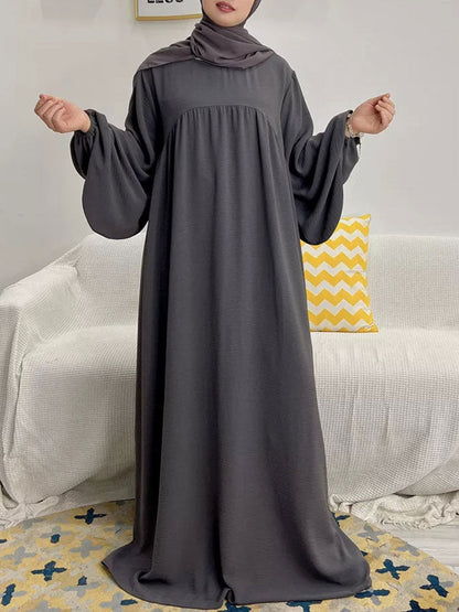 loveedsTM- Plain Abaya Muslim Long Dress for Women Ramadan Eid Balloon Sleeve Islamic Jilbab African Dresses Dubai Turkish Modesty  Kaftan