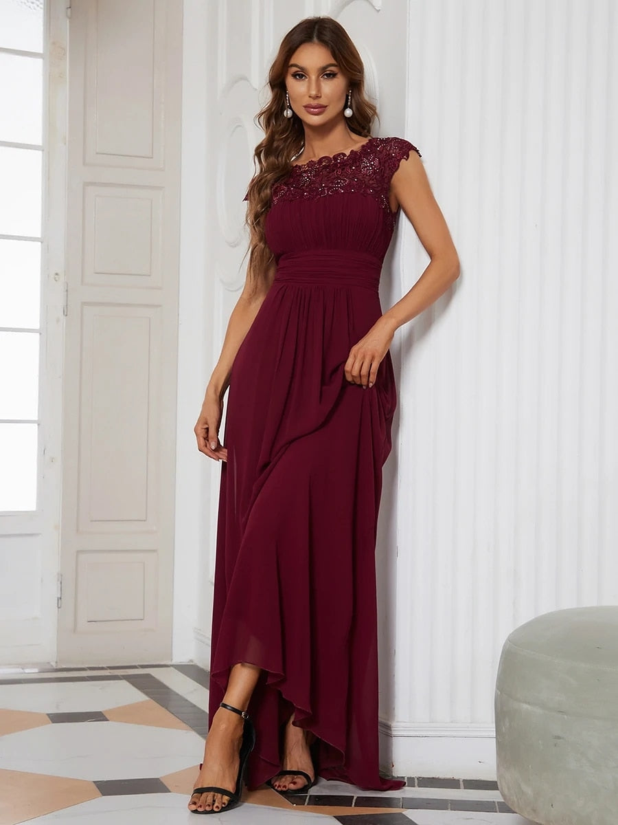 loveedsTM - Elegant Evening Dresses O-Neck Sleeveless A-LINE Lace Floor-Length Gown 2024 Ever pretty of Burgundy Simple Prom Dress Women