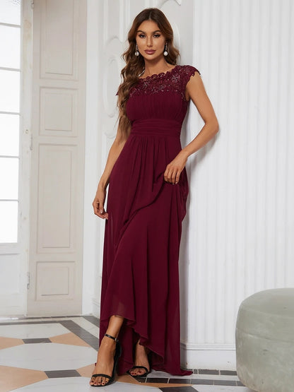 loveedsTM - Elegant Evening Dresses O-Neck Sleeveless A-LINE Lace Floor-Length Gown 2024 Ever pretty of Burgundy Simple Prom Dress Women