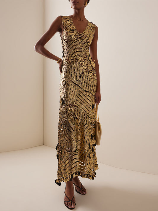 V-neck Sleeveless Knit Maxi Dress