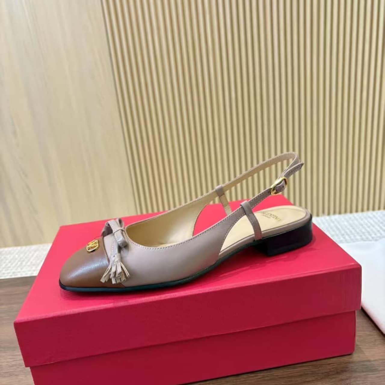 VALENTINO GARAVANI VALET DU ROI SLINGBACK BALLERINA ROSE AND BROWN