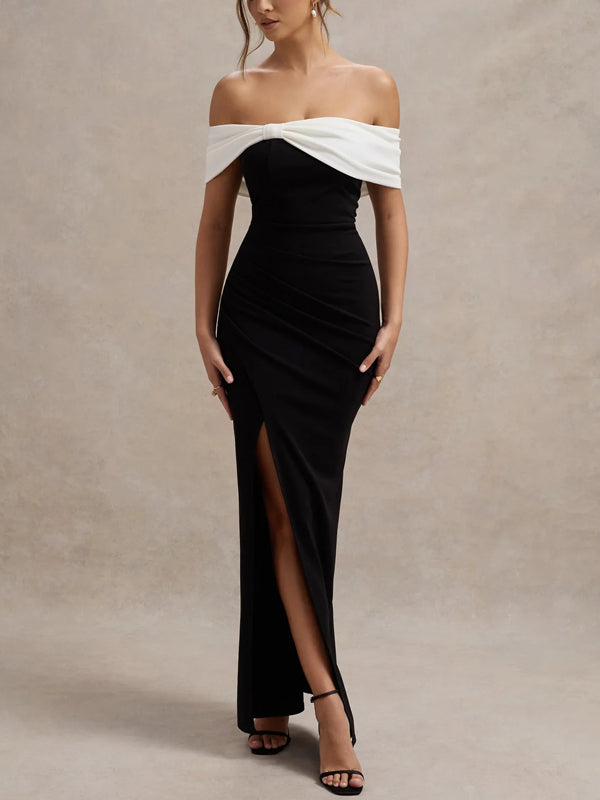 One Shoulder Color Matching Temperament Slit Women's Dress