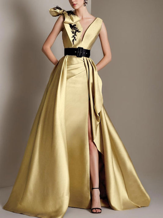 Temperament V-neck Floral Satin Women's Dress