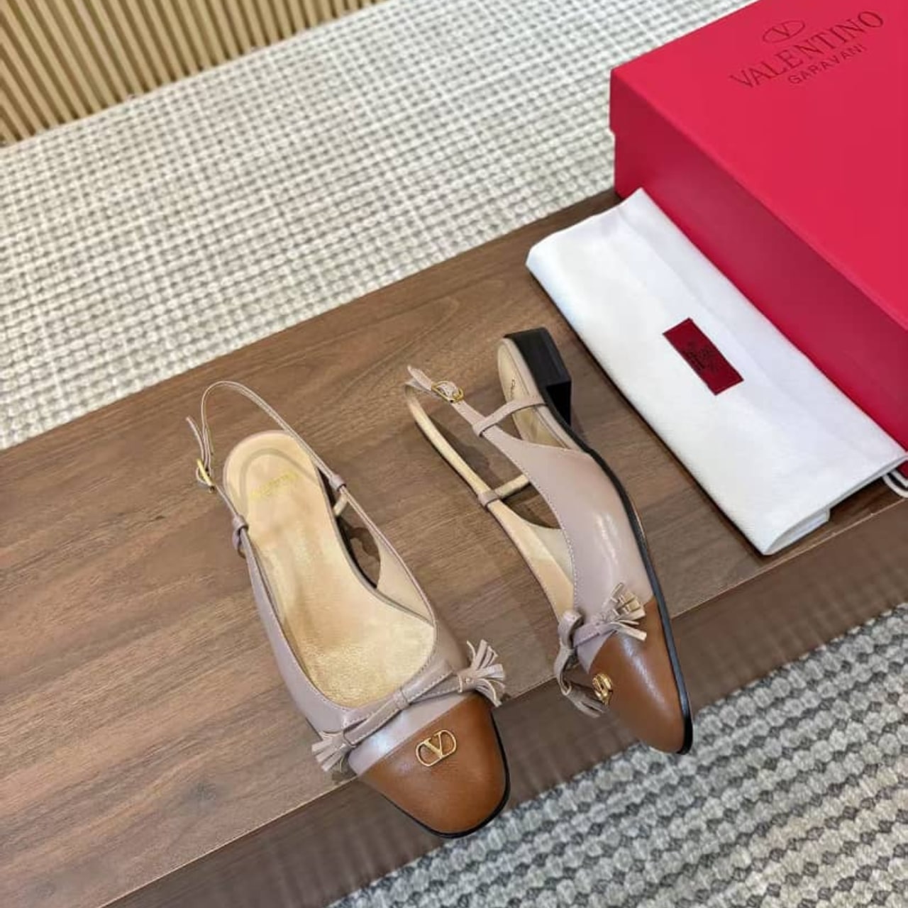 VALENTINO GARAVANI VALET DU ROI SLINGBACK BALLERINA ROSE AND BROWN