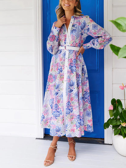 V Neck Simple Printed Holiday Women's Dress