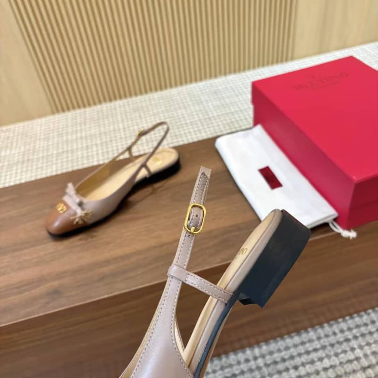 VALENTINO GARAVANI VALET DU ROI SLINGBACK BALLERINA ROSE AND BROWN