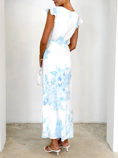 Gentle Lace-up Light Print Women's Dress