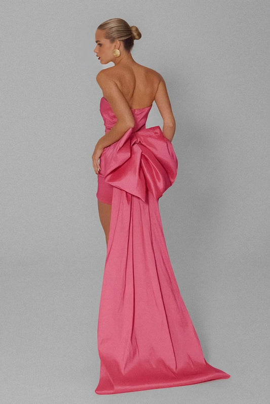 loveedsTM-Sexy pleated hip-hugging tube top big bow evening dress