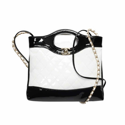 CHANEL 31 MINI SHOPPING BAG PATENT GOLD TONE METAL 23CM