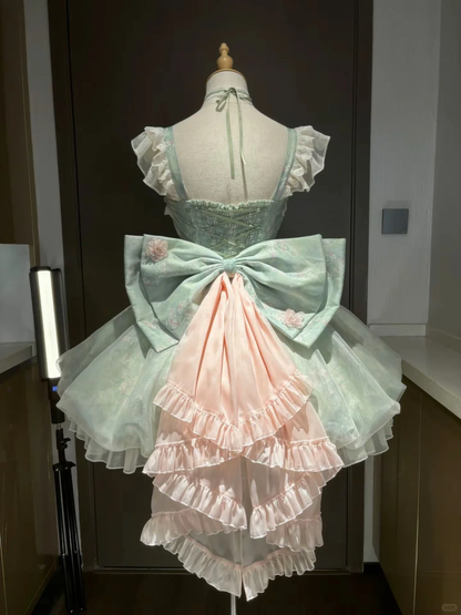 Cute Green Chiffon Lolita Birthday Dress Short Holiday Dress  S408